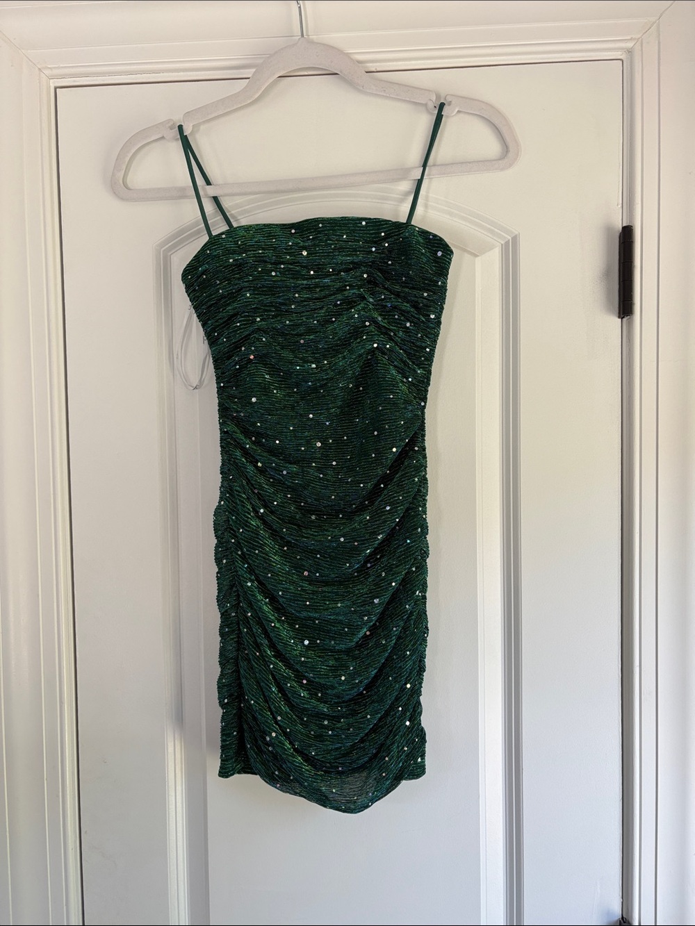 Lulu's Emerald Green Sequin Ruched Mini Dress